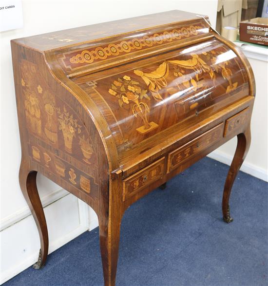 A Louis XV style marquetry and kingwood bureau à cylinder W.100cm